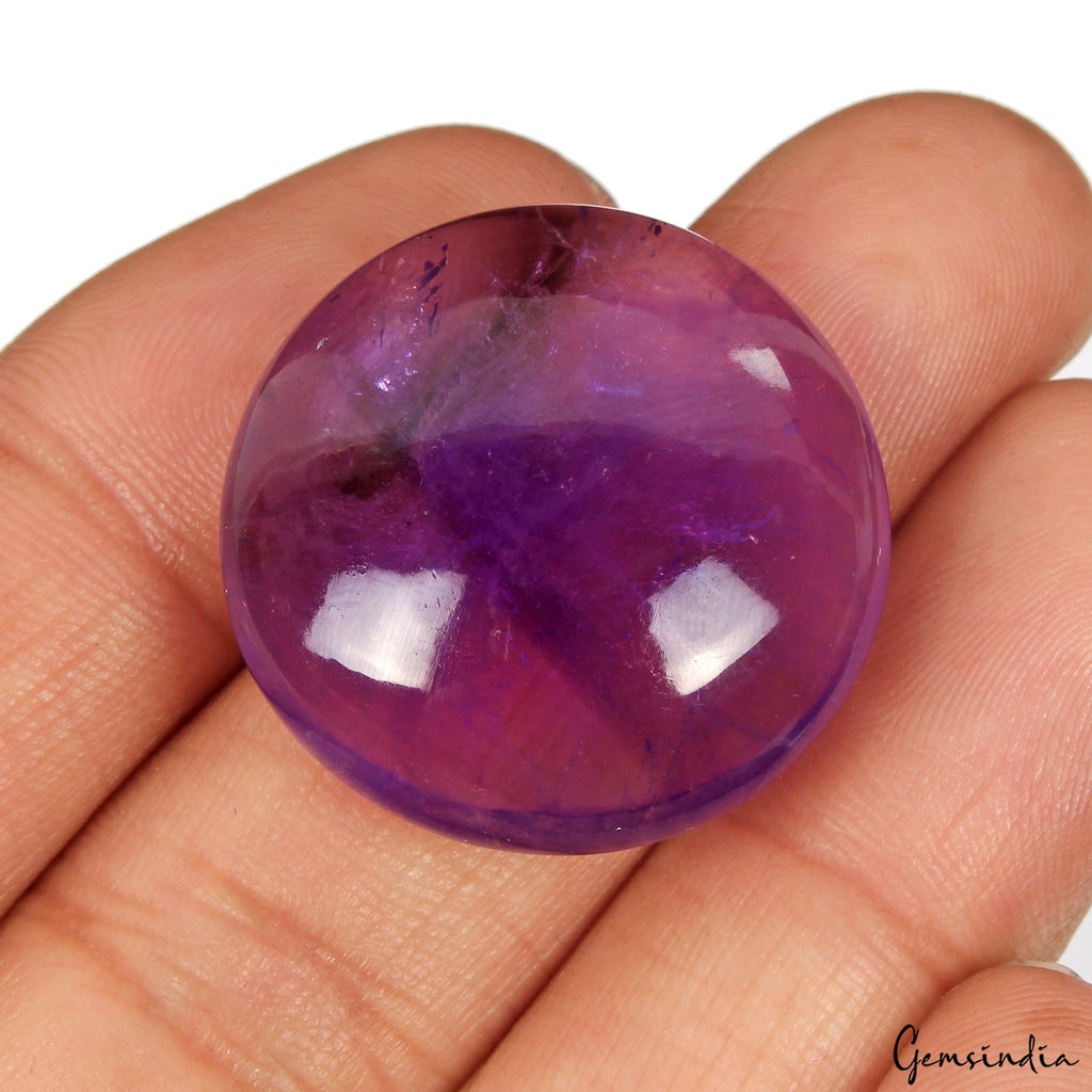 52.60 Ct Natural Untreated Purple Amethyst Round Cab Pendant Size Loose Gemstone