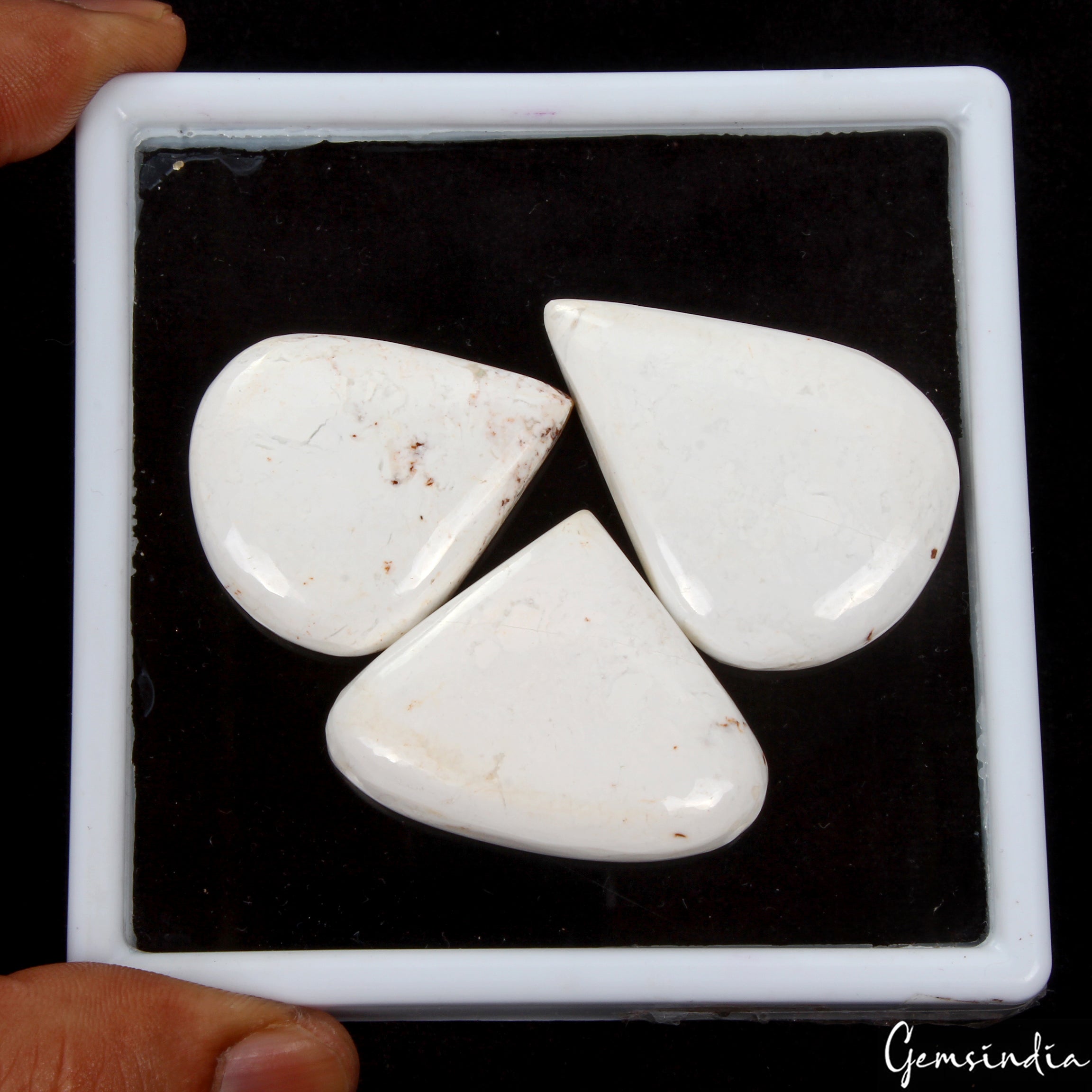 Natural White Buffalo Turquoise 33-44mm Pear Cabochon 3 Pcs Loose Gemstones Lot