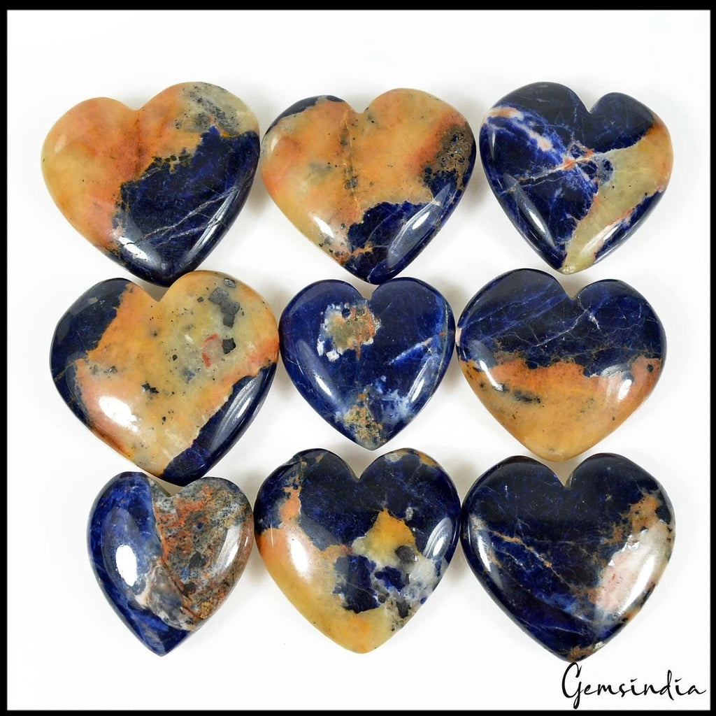 550 Ct Natural Blue Sodalite Untreated Heart Cabochon Loose Gemstone Lot 9 Pcs