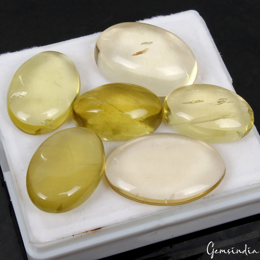 6 Pcs Natural Lemon Citrine Quartz Oval Cabochon Loose 22-29mm Gemstones ~157 Ct