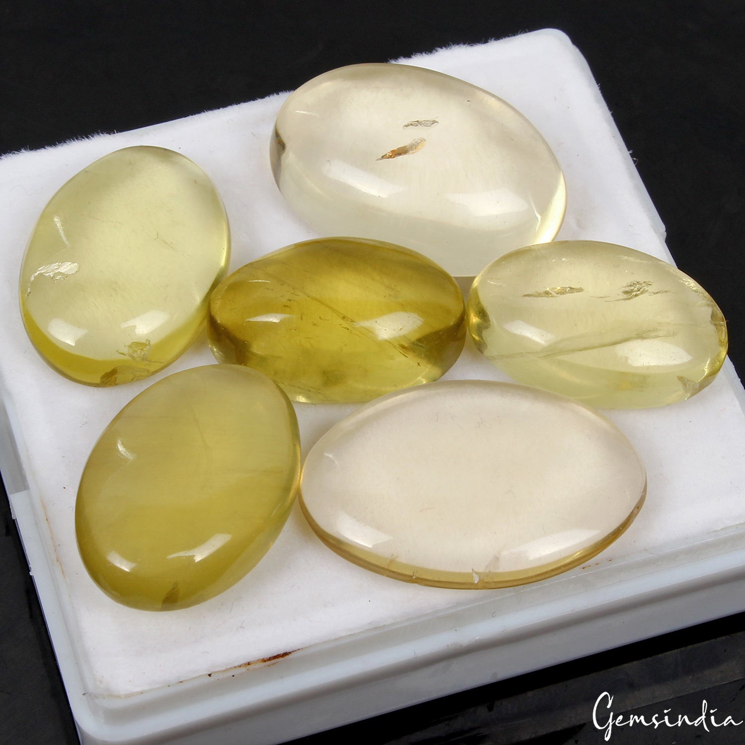 6 Pcs Natural Lemon Citrine Quartz Oval Cabochon Loose 22-29mm Gemstones ~157 Ct