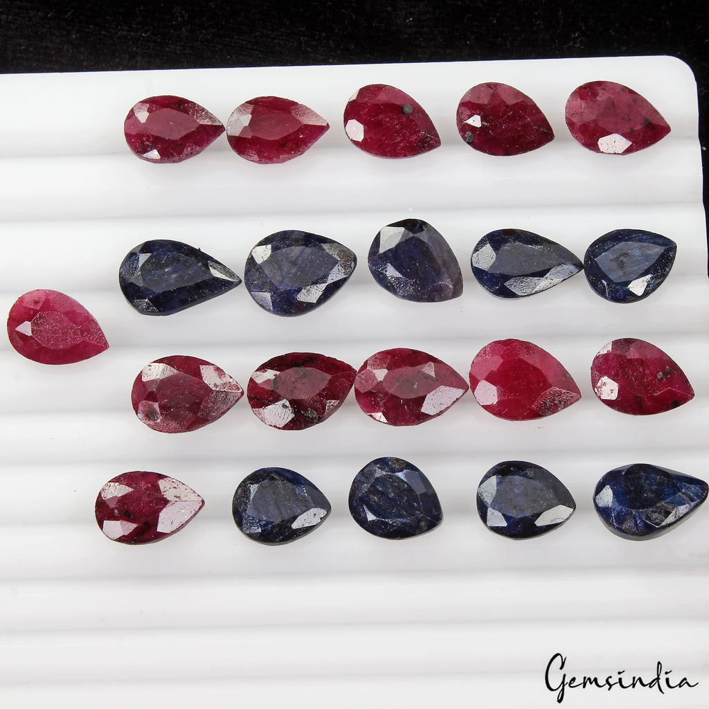 141.40 Cts/21 Pcs Natural Red Ruby Blue Sapphire Pear Cut Loose Gems For Jewelry