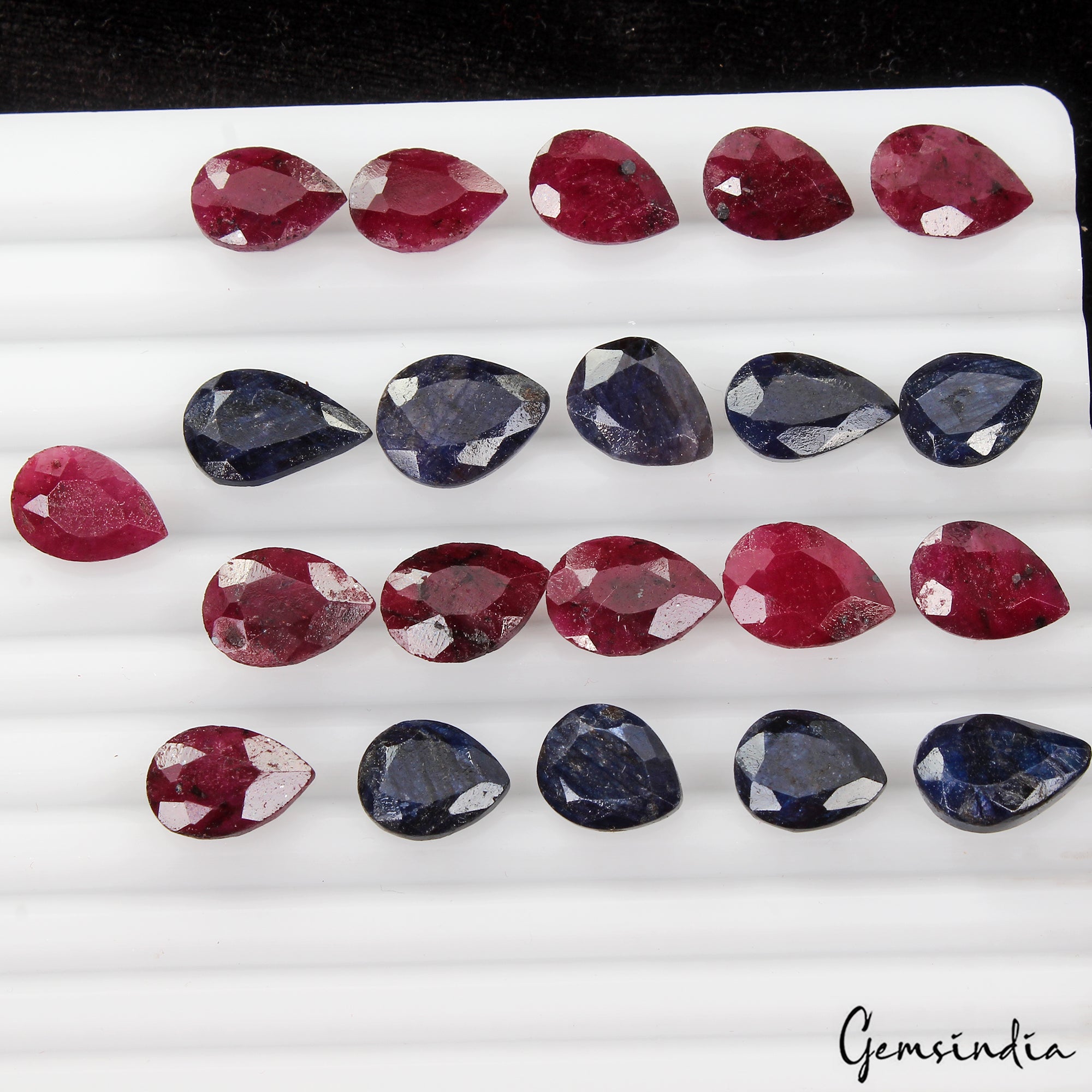 141.40 Cts/21 Pcs Natural Red Ruby Blue Sapphire Pear Cut Loose Gems For Jewelry