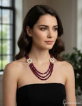 630 Cts Natural Red Ruby Freshwater Pearl Cab Beaded Handmade Designer Necklace