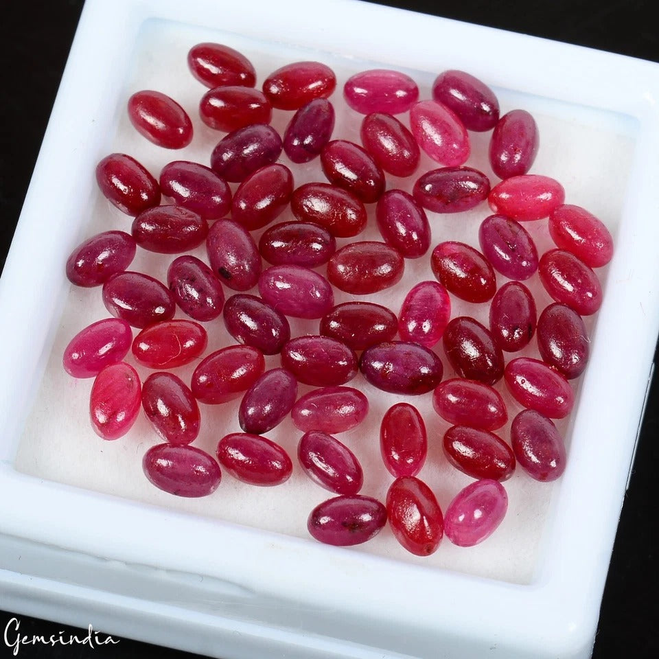 24.70 Cts/56 Pcs Natural Red Ruby Oval Cab Calibrated 4x2mm Gems Lot For Jewelry