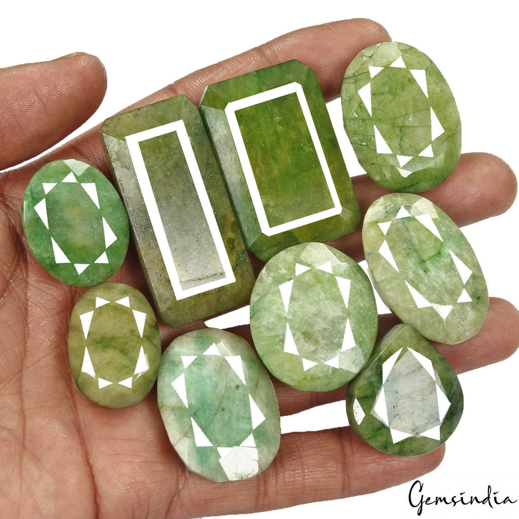 Emerald Lot, Loose Gemstone, Color Enhanced, Green — 9 Pieces, 27mm to 48mm, 770 Ct, Brazil