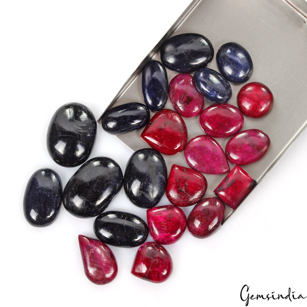 22 Pc Natural Ruby Sapphire Mix Cabochon Loose 16-30mm Jewelry Gemstones~ 620 Ct