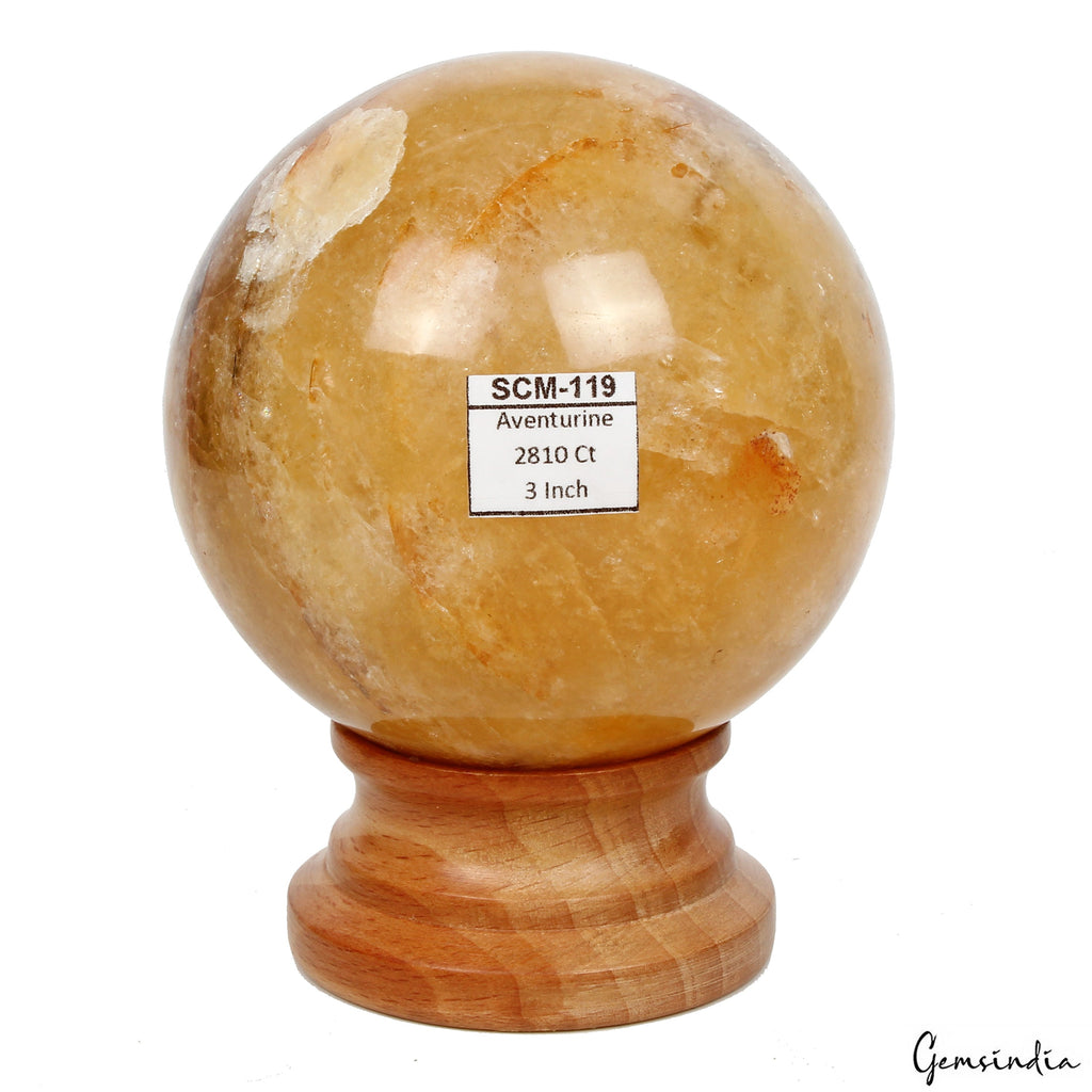 2810 Ct Natural Yellow Aventurine Healing Crystal Mineral Sphere With Stand 3"