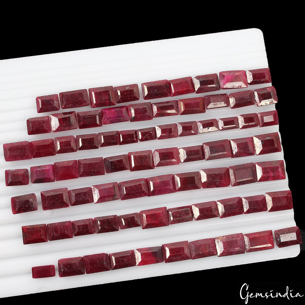 Certified 650 Ct/73 Pcs Natural Red Ruby Baguette Cut Loose Gems Lot For Jewelry