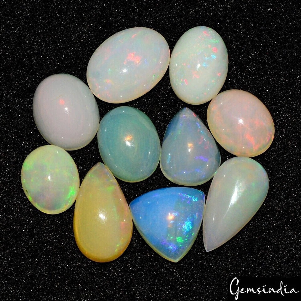 21.40Ct Ethiopian Welo Opal Multi-Shape Cabochon Lot Vivid Rainbow Play of Color