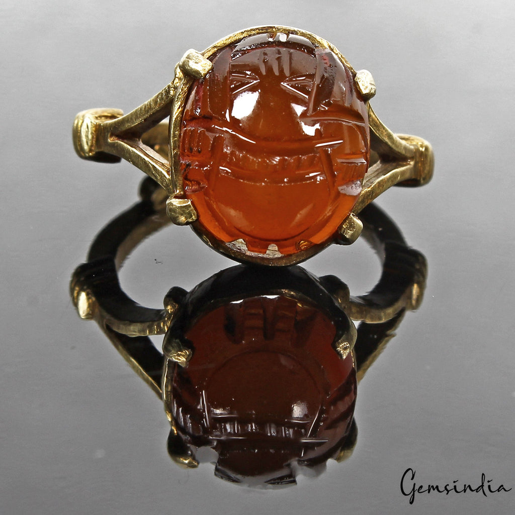 8Mix Metal Adjustable Ashtadhatu Carved Ganesha Onyx Gem Astrological Ring~5.5gm