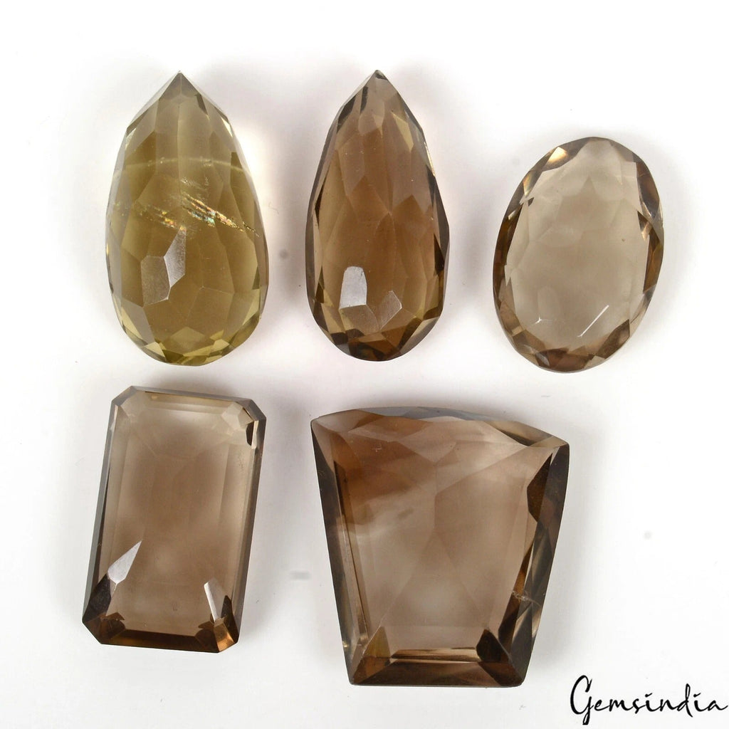 200 Ct/5 Pcs Natural Untreated Brown Smoky Quartz Mix Cut Loose Gems For Jewelry