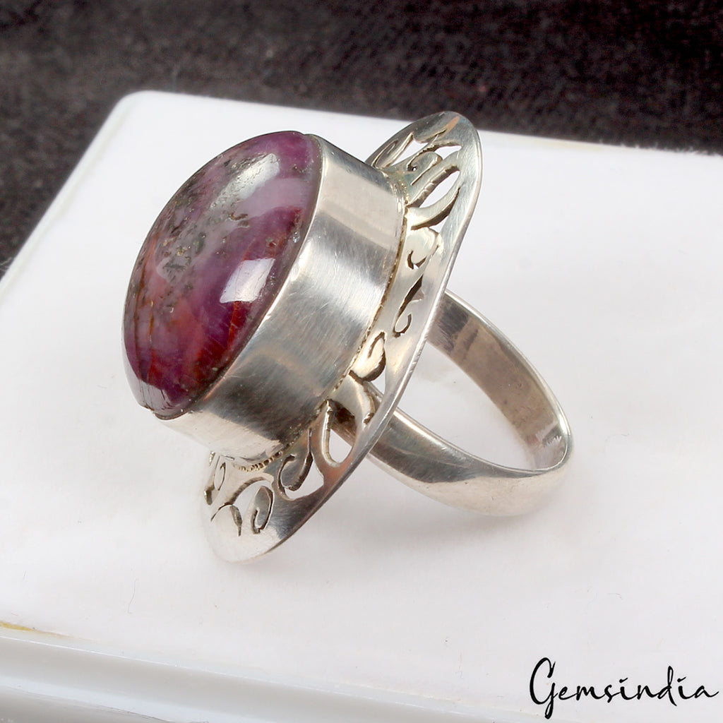Ruby Sterling Silver Ring, Untreated, Silver — Size 5.5 US, 66.70 Ct (13.35 g), Madagascar