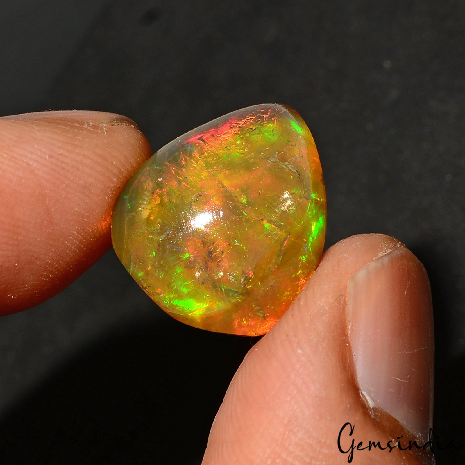 Natural Ethiopian Fire Opal 14.20 Ct Certified Play Of Color 18 X 15 mm Gemstone