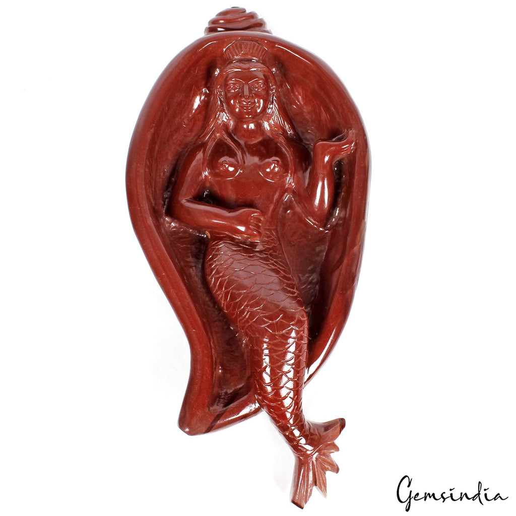 10.1 Kilo Gorgeous Red Jasper Mermaid Statue Hand Carved Rock Figurine 20 Inch