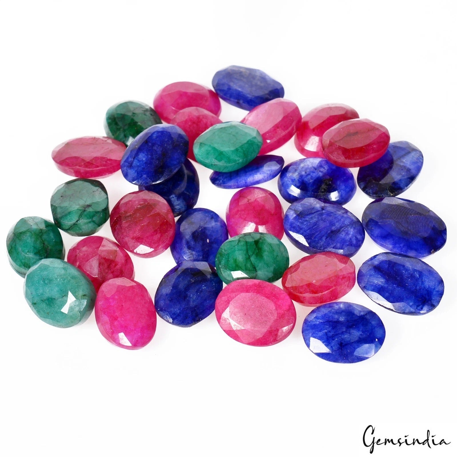 30 Pc Natural Red Blue Beryl & Green Emerald Oval Cut Loose Gemstones Lot~350 Ct