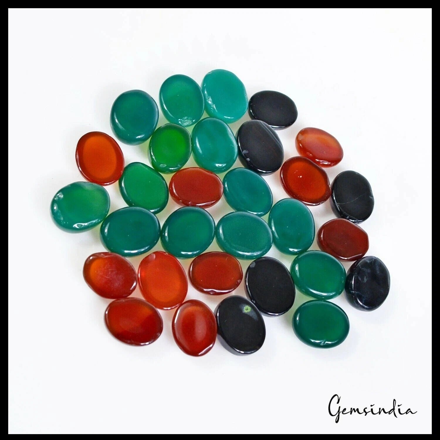 Onyx Lot, Cabochon, Multi Color — 30 Pieces, 9mm, 100 Ct, Madagascar