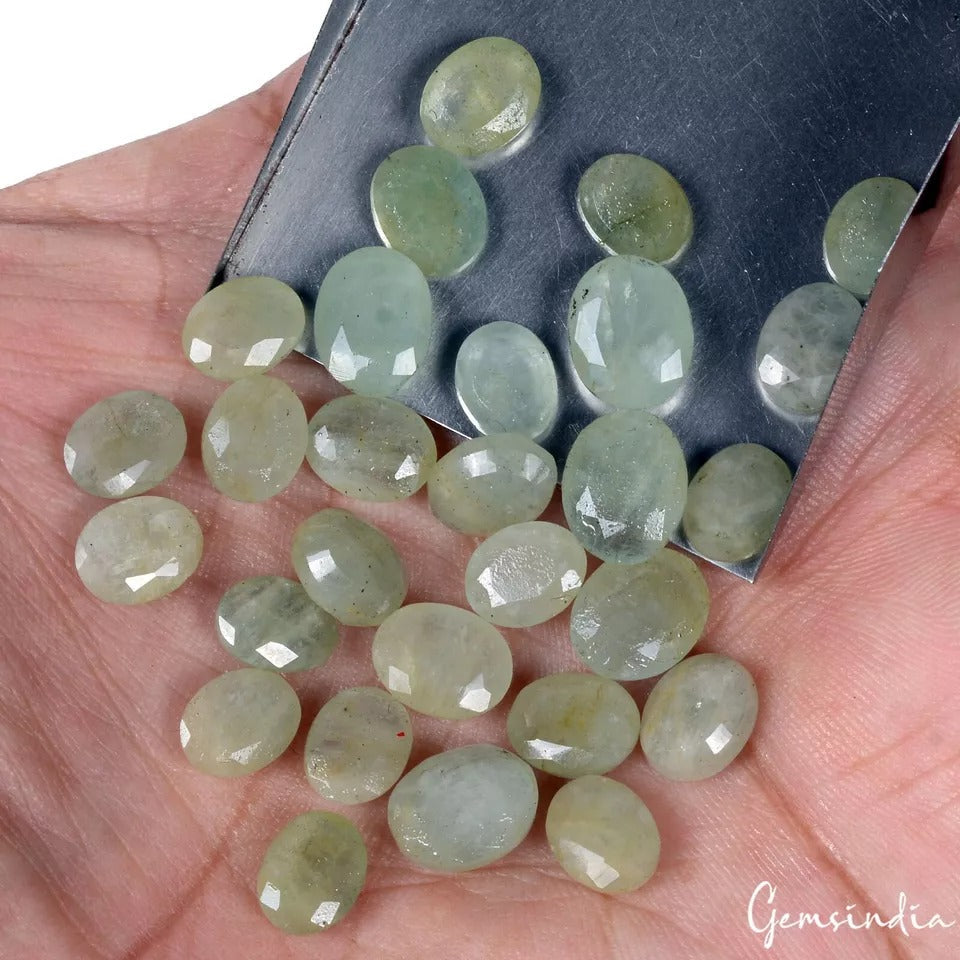 56 Ct/29 Pcs Natural Untreated Green Beryl Aquamarine Oval Loose Gem For Jewelry