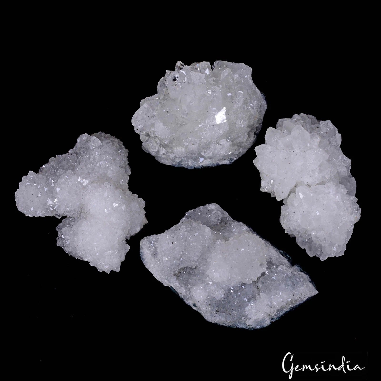 1240 Cts/4 Pcs Natural White Apophyllite Druzy Healing Crystal Mineral Raw Gems