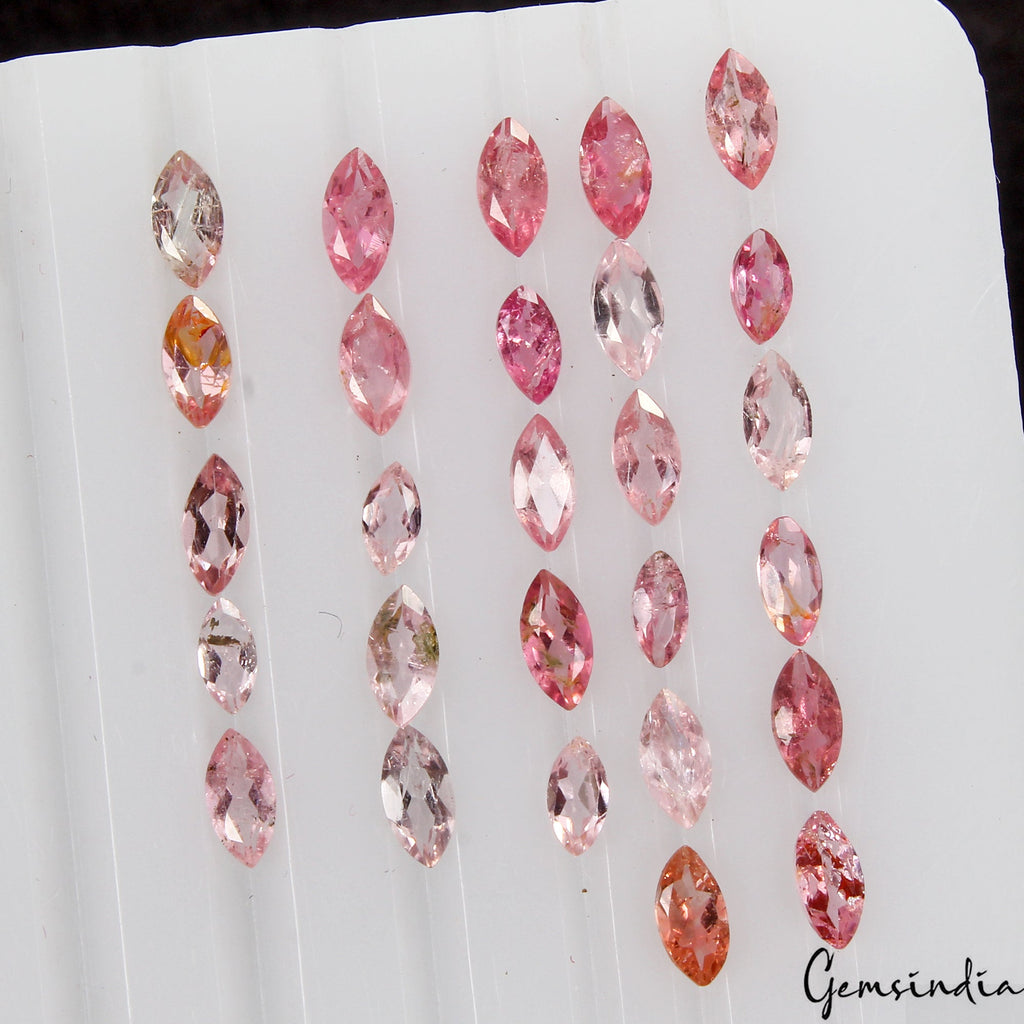 27 Pcs/3-4mm Natural Pink Rubellite Tourmaline AAA Marquise Loose Certified Gems