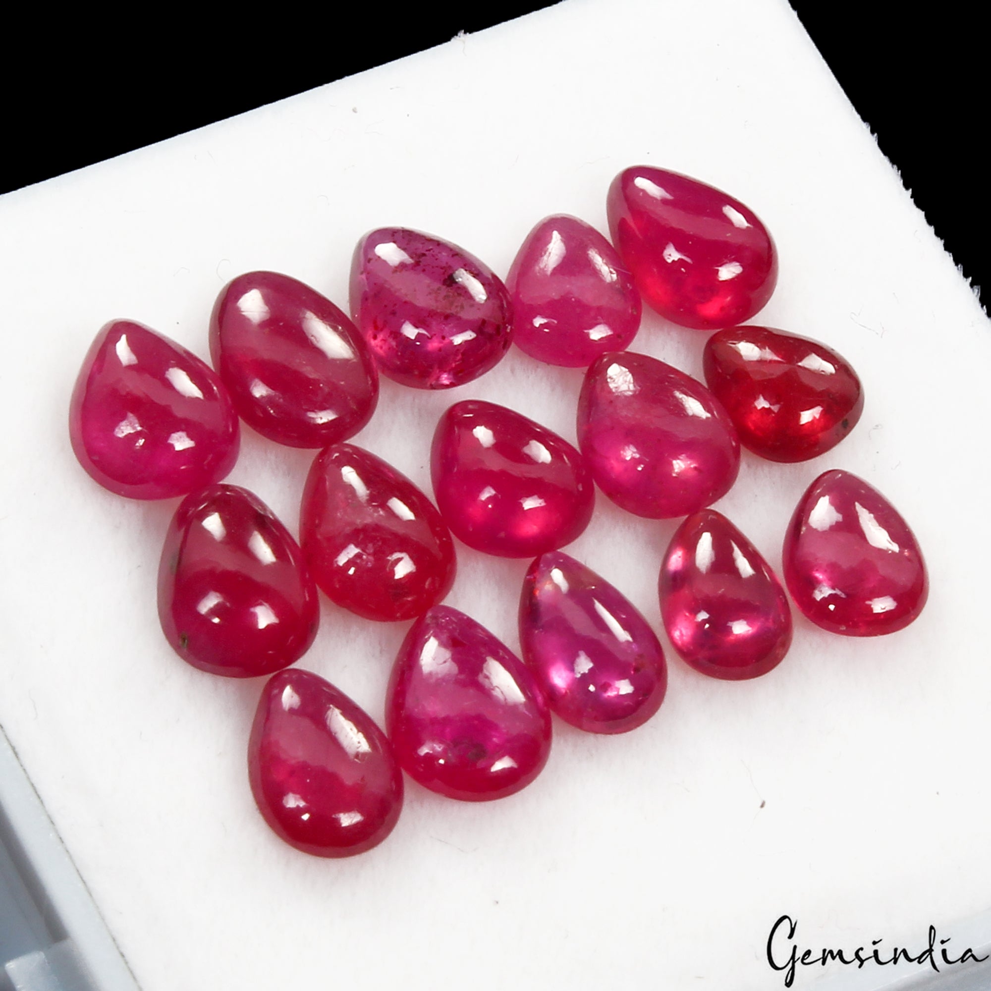 15 Pcs Natural Ruby Mozambique Pear Cab 5-7mm Top Red Certified Loose Gemstones