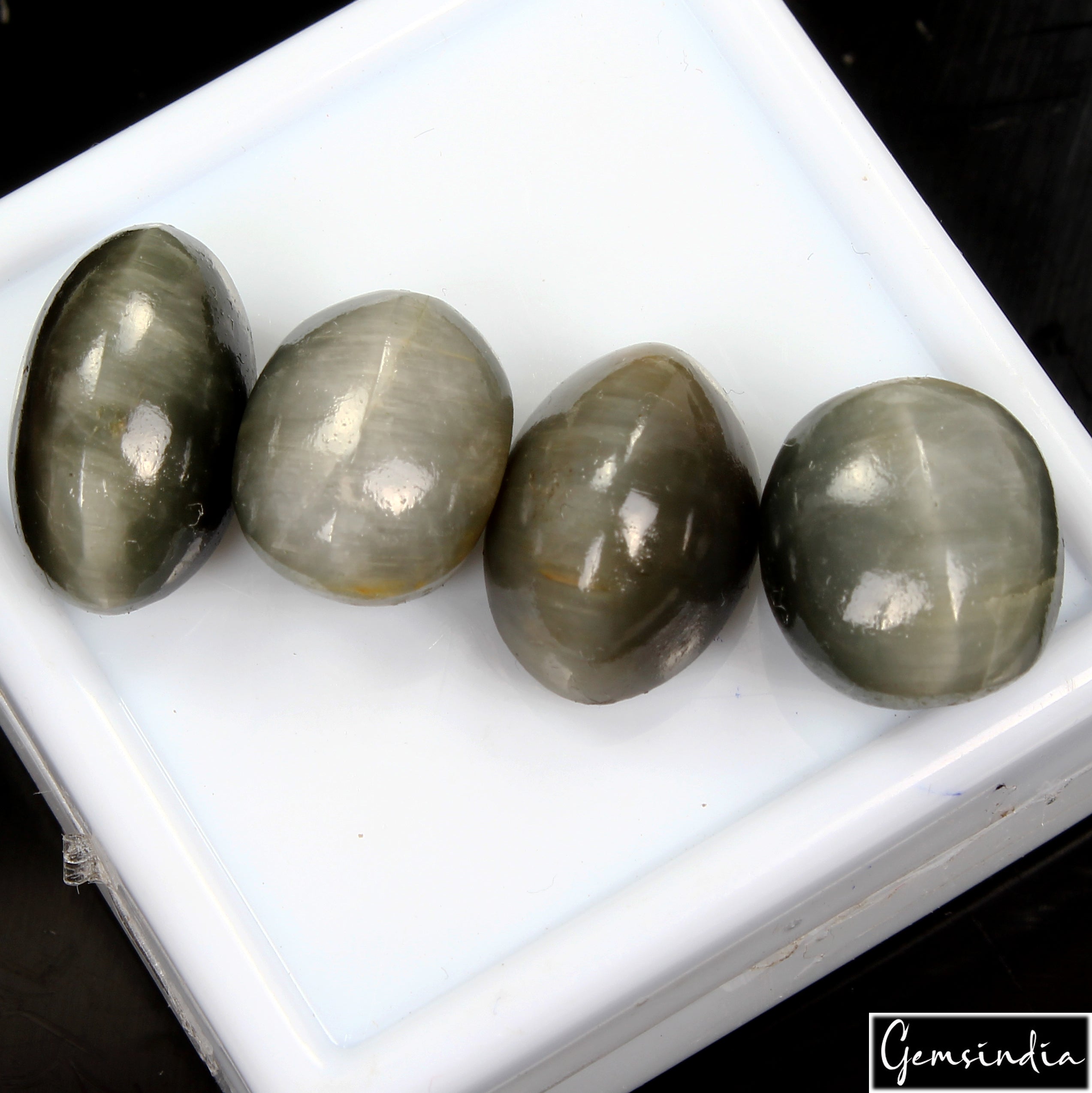 37.80 Cts Natural Chrysoberyl Green Cats Eye Oval Cabochon Loose Gemstones~ 4 Pc