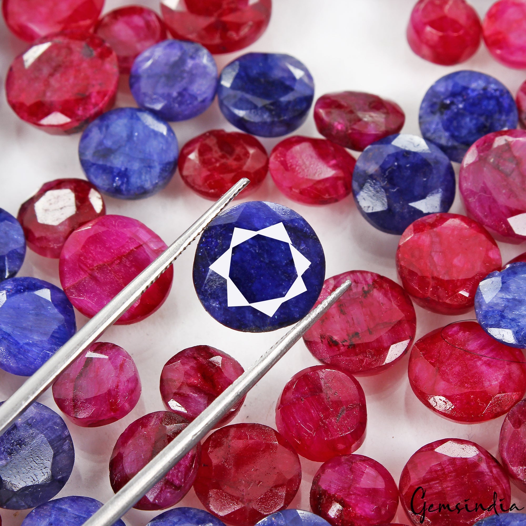 230 C/61 Pc Natural Red Blue Beryl Bixbite Round Cut Loose Gemstones For Jewelry