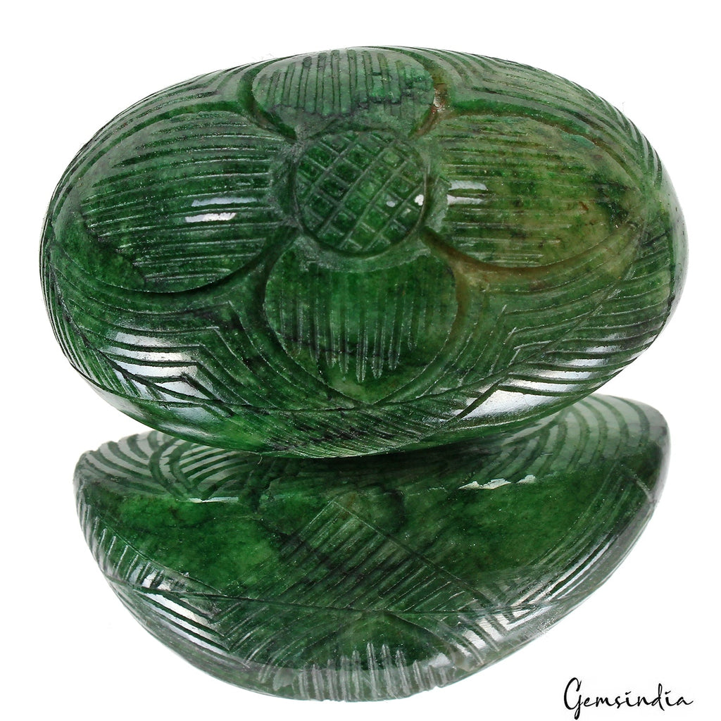 550 Ct Natural Green Zambian Emerald Pear Carving Museum Size Loose Gemstone