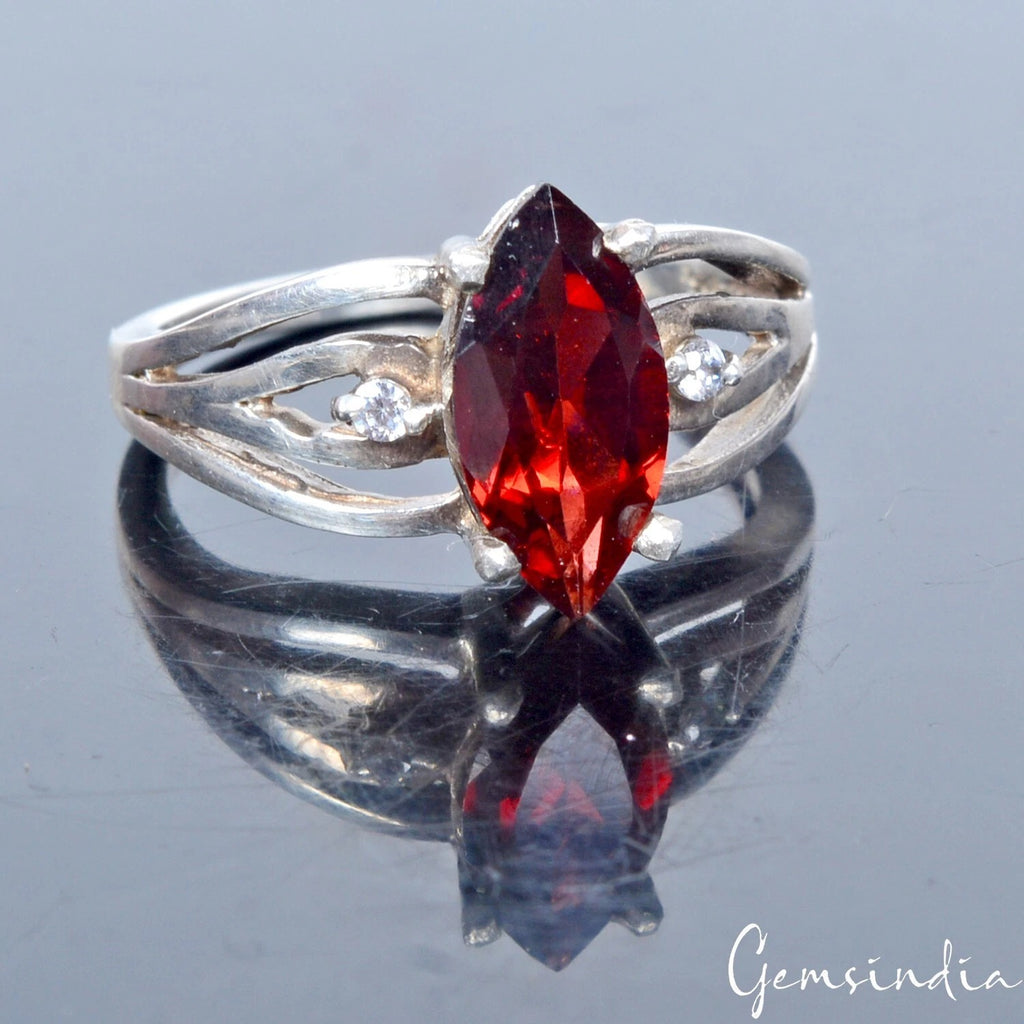Garnet Sterling Silver Ring, Untreated, Silver — Size 6.5 US, 16.70 Ct (3.34 g)