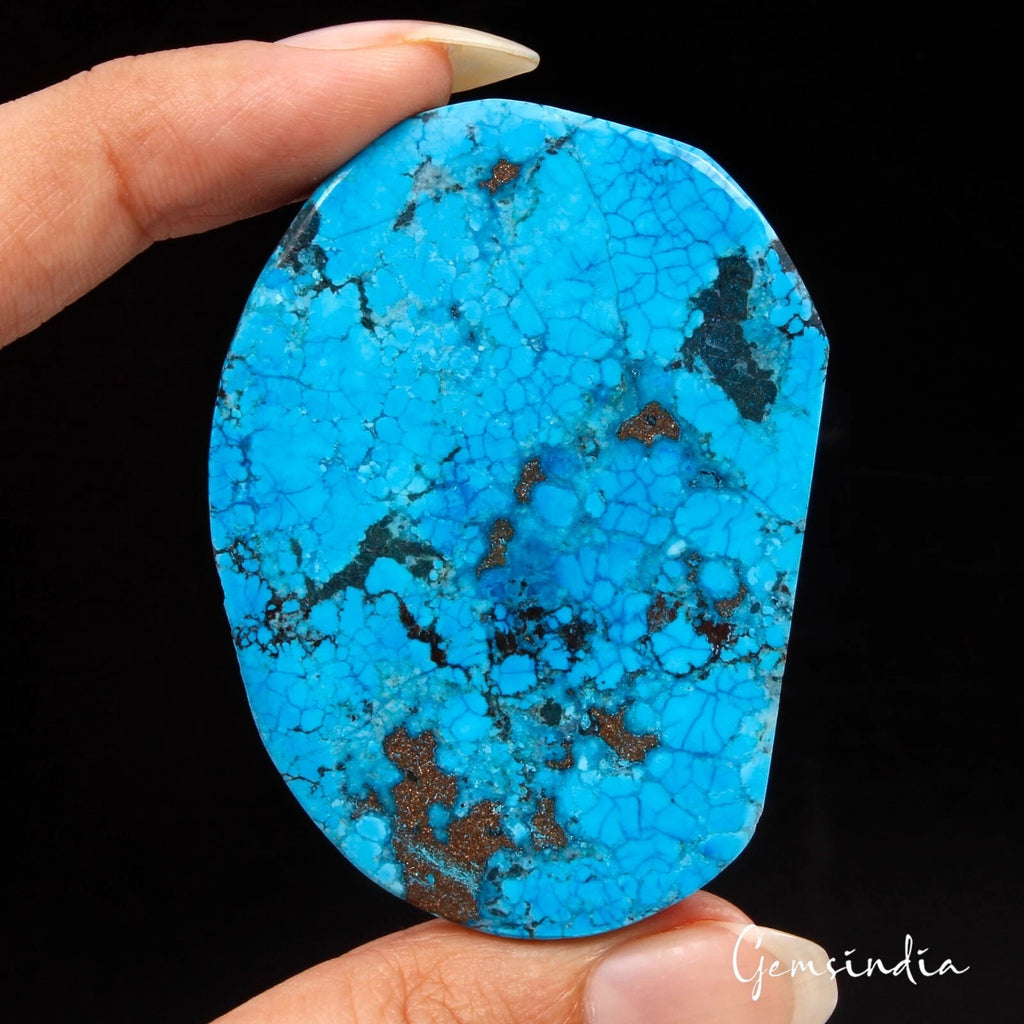 Turquoise Cabochon, Color Enhanced, Blue — 58 x 41 x 6 mm, 137.40 Ct