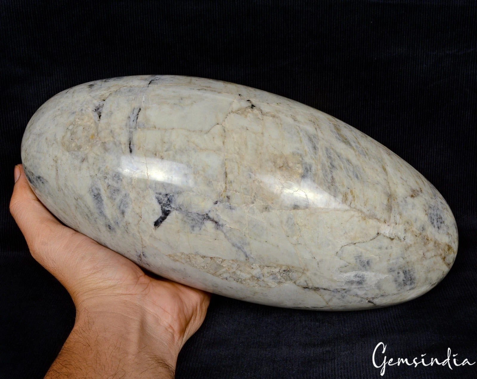 7.1 Kg/11.5" Natural Lapis Calcite Matrix Huge Size Oval Lingam Egg Polished Gem