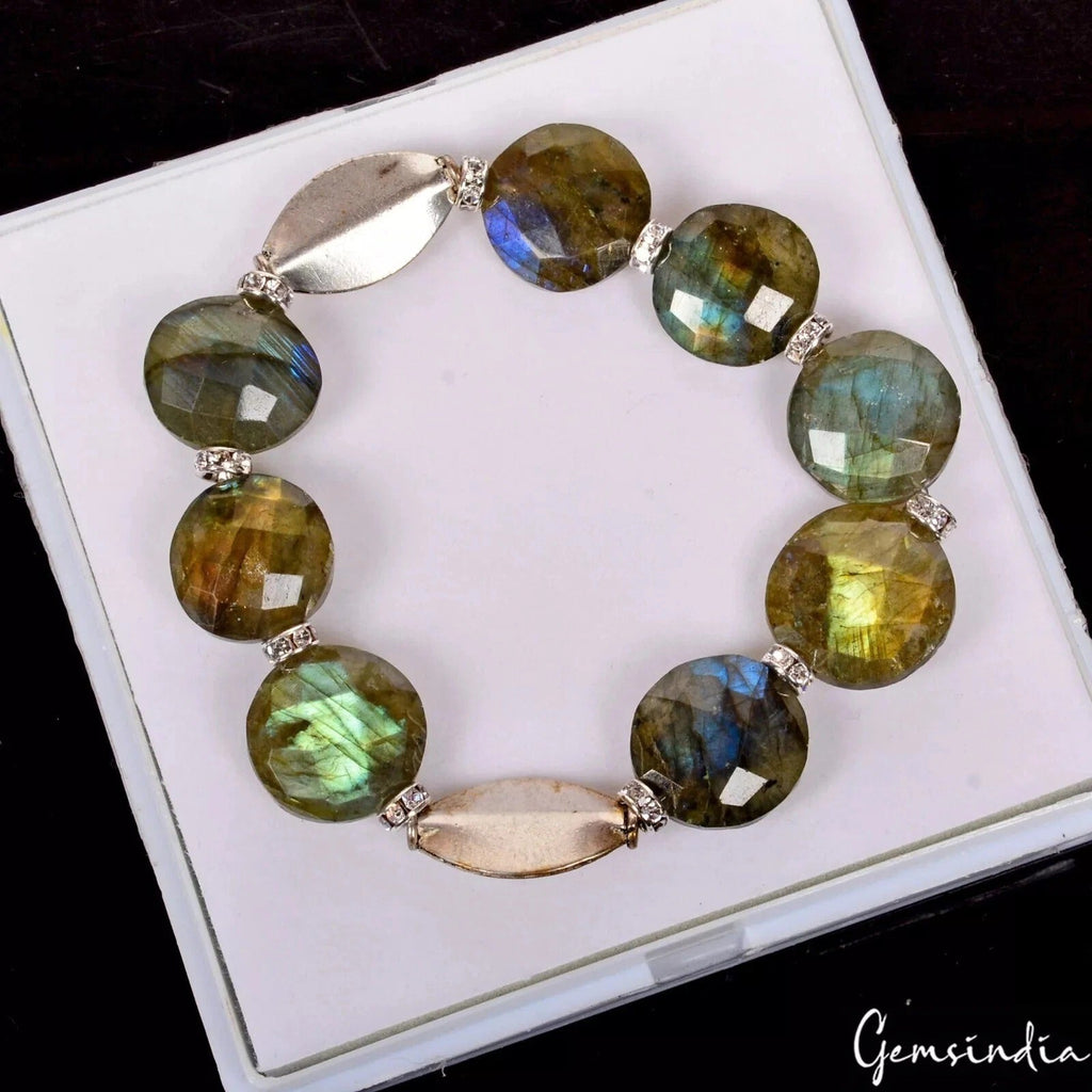 126.20 Cts Labradorite Gems Ethnic Handmade Stretchable/Adjustable Bracelet~6.5"