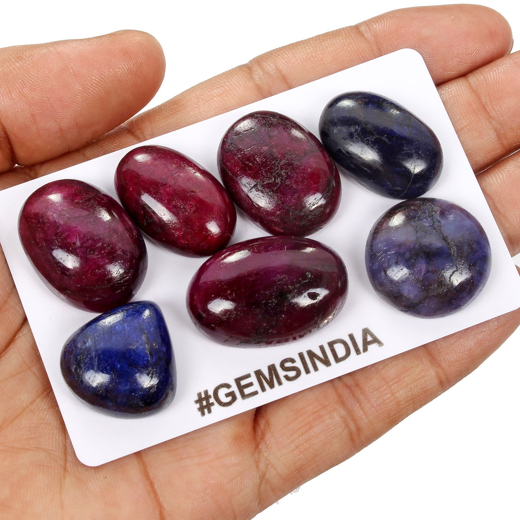 365 Ct Natural Ruby Sapphire Mix Cab Loose 21-28mm Gemstones For jewelry/7 Pcs