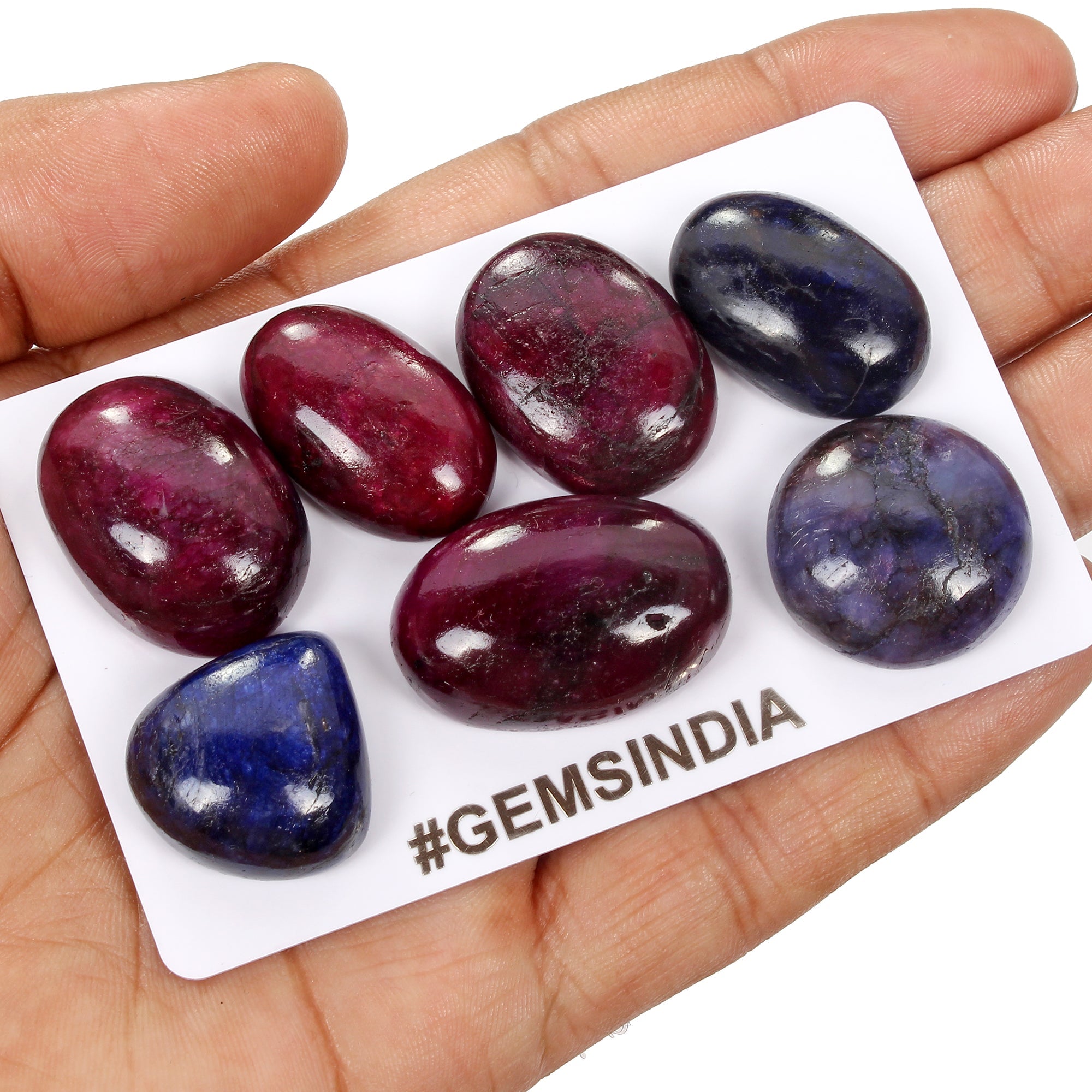 365 Ct Natural Ruby Sapphire Mix Cab Loose 21-28mm Gemstones For jewelry/7 Pcs