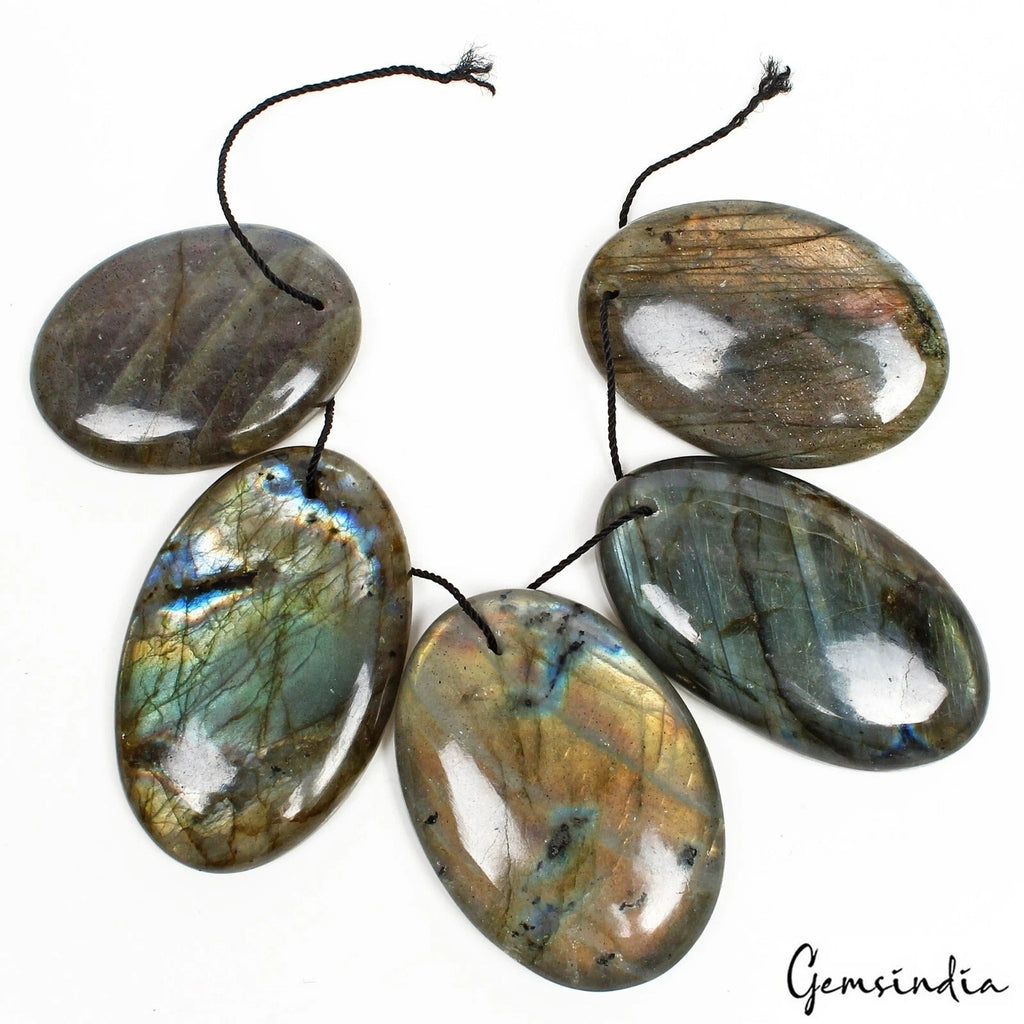 550 Ct/5Pcs Natural Golden Blue Shine Labradorite Oval Cab Drill Bead/Briolettes