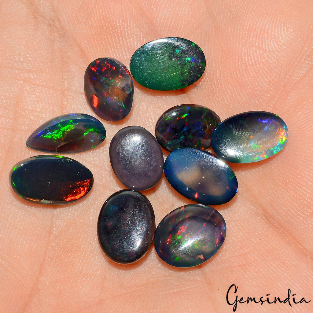 10 Pcs Natural Ethiopian Black Opal Play of Colors High End Certified Gemstones