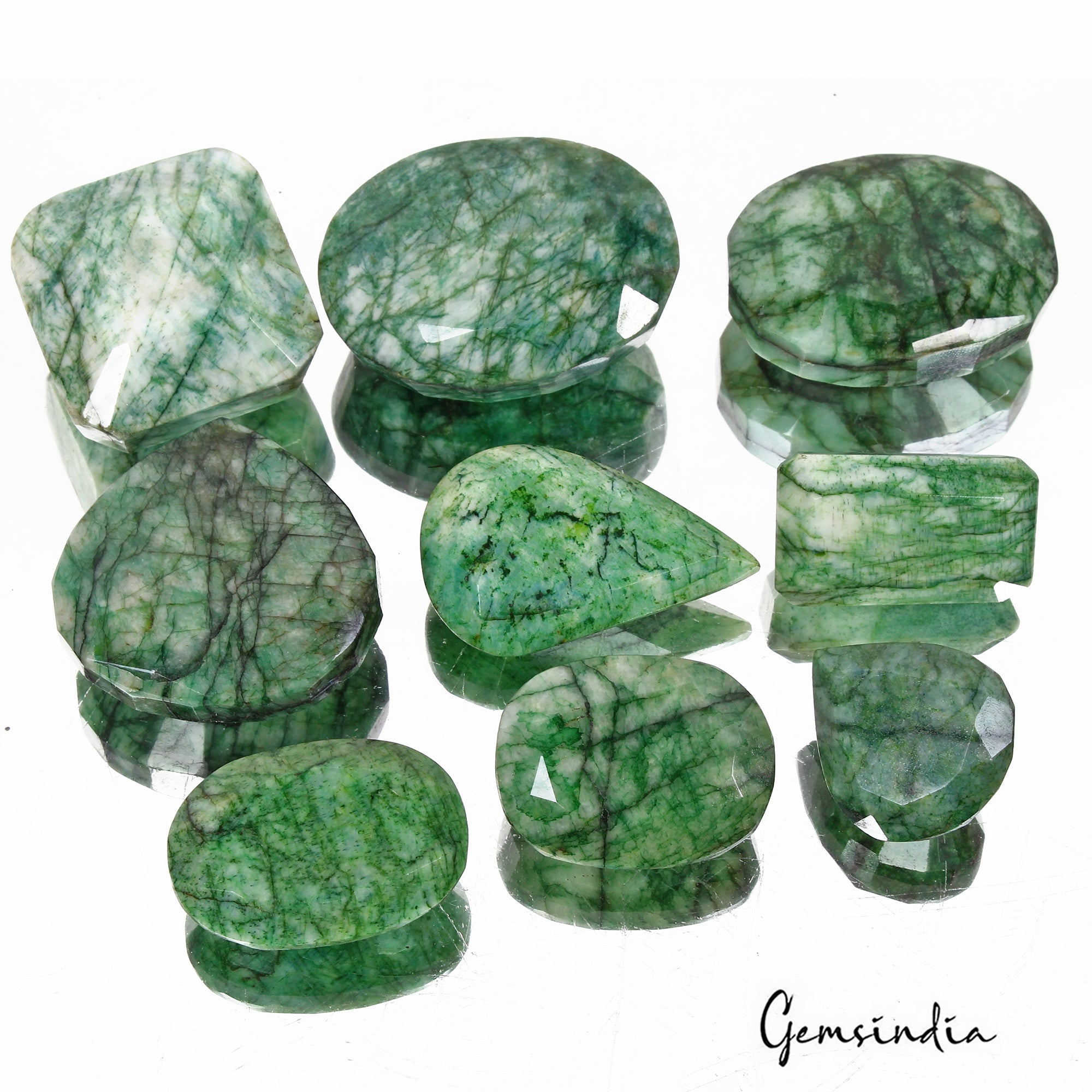 1400 Cts/9 Pcs Natural Green Emerald Mix Cut Loose Wholesale 29mm-48mm Gems Lot