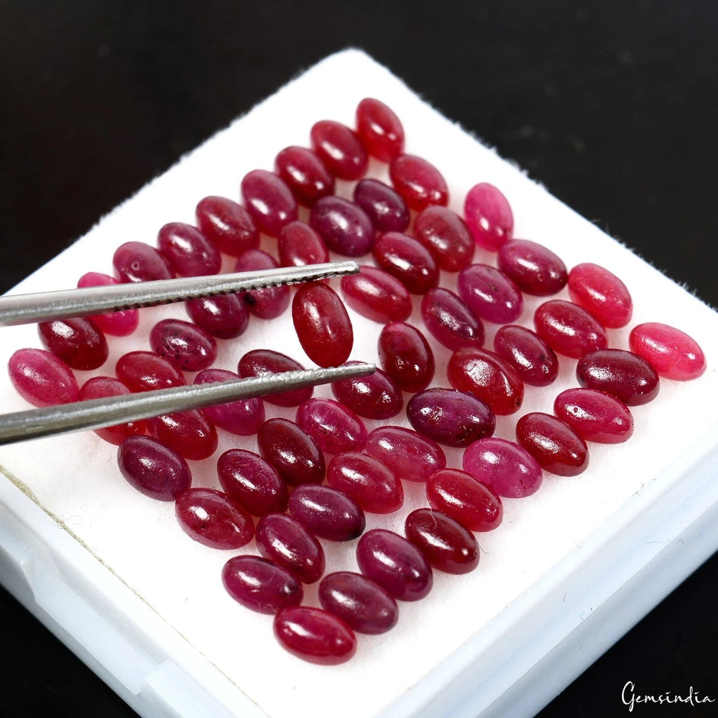 24.70 Cts/56 Pcs Natural Red Ruby Oval Cab Calibrated 4x2mm Gems Lot For Jewelry