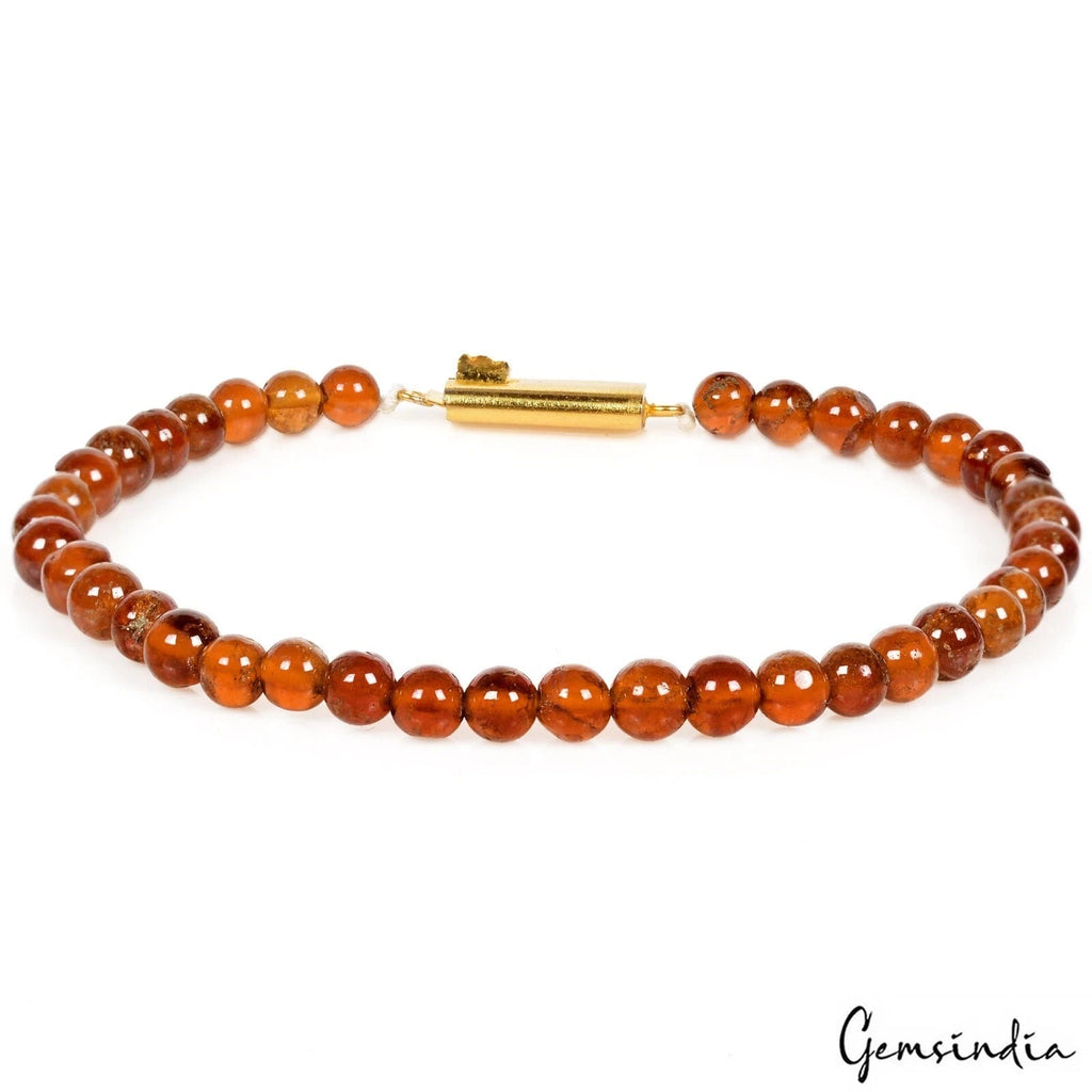 Natural Untreated Hessonite Garnet Rondelle Cabochon Beaded Handmade Bracelet 7"