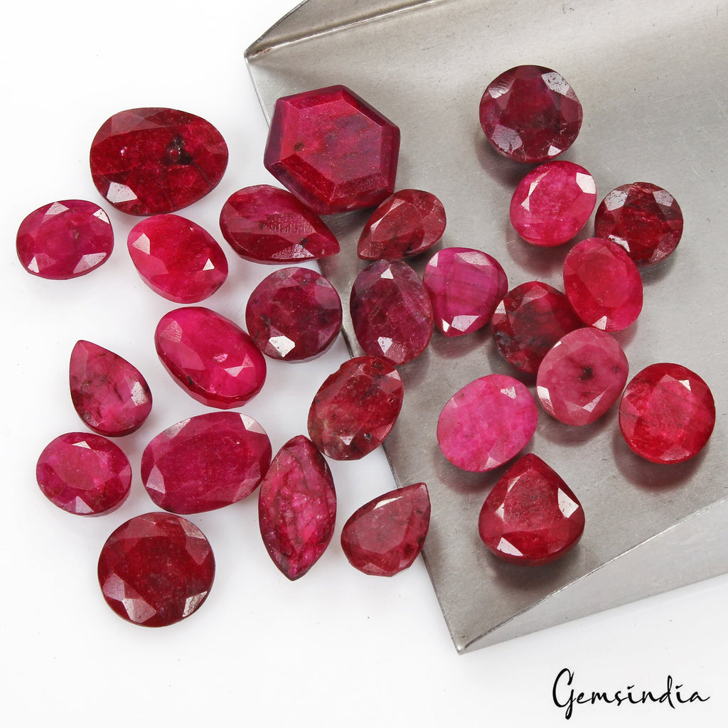Certified 237 Cts/26 Pcs Natural African Red Ruby Mix Cut Loose Gems For Jewelry