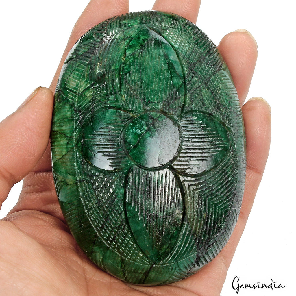 1900 Ct Natural Green Brazilian Emerald Oval Cut Both Side Carving Loose Gems