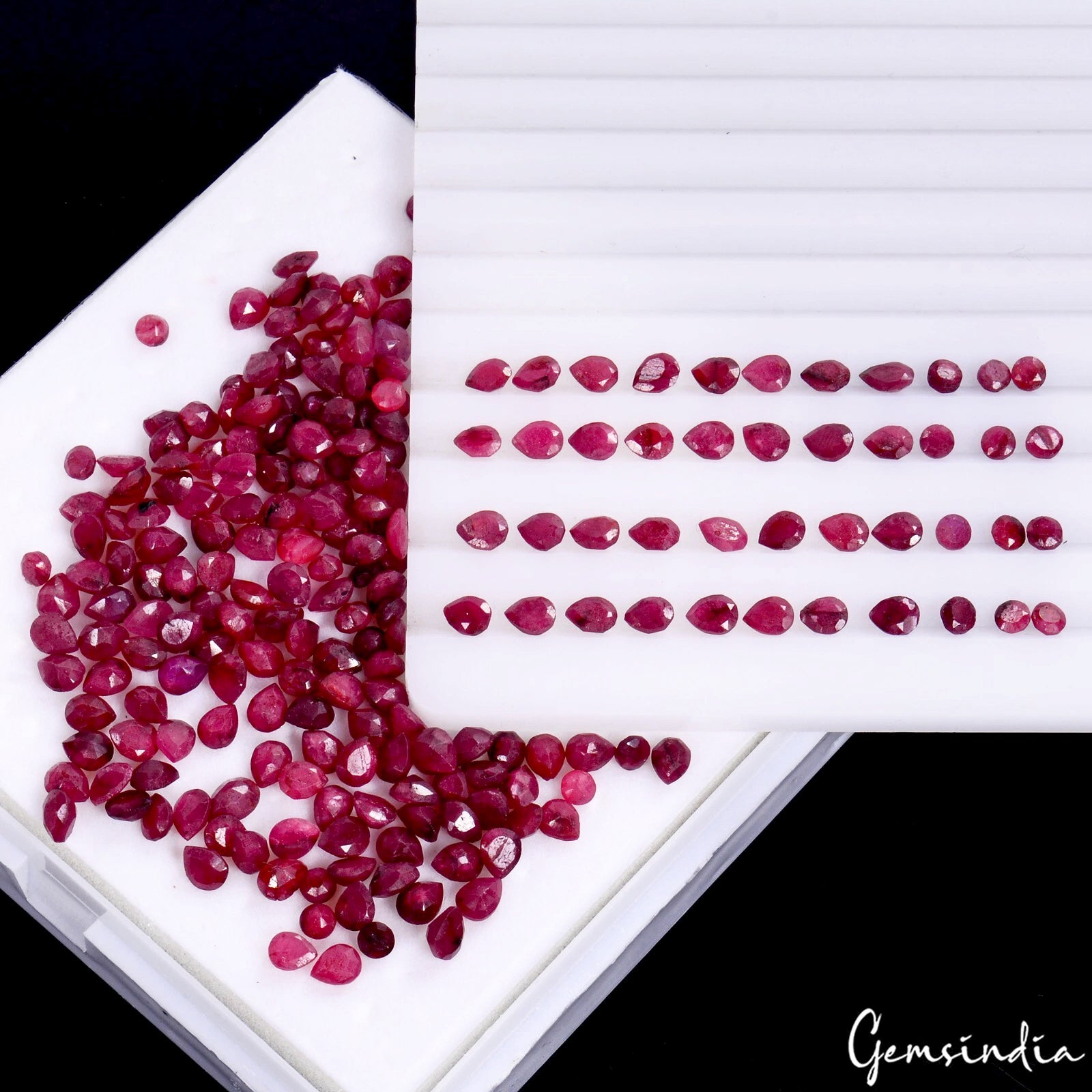 Ruby Lot, Loose Gemstone, Color Enhanced — 216 Pieces, 4.5x3.5mm, 98.10 Ct