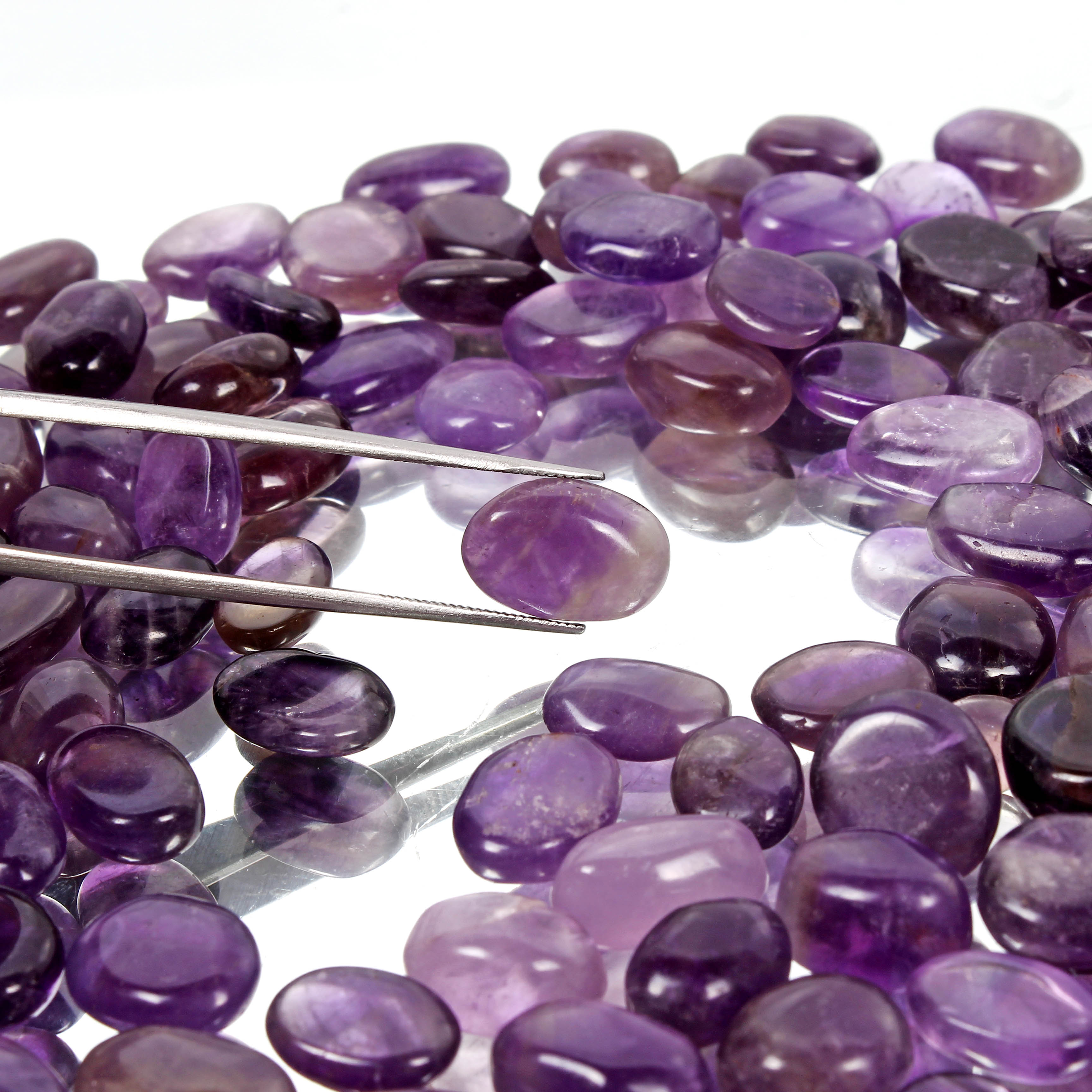 Amethyst Lot, Cabochon, Untreated, Purple — 93 Pieces, 10mm to 14mm, 420 Ct