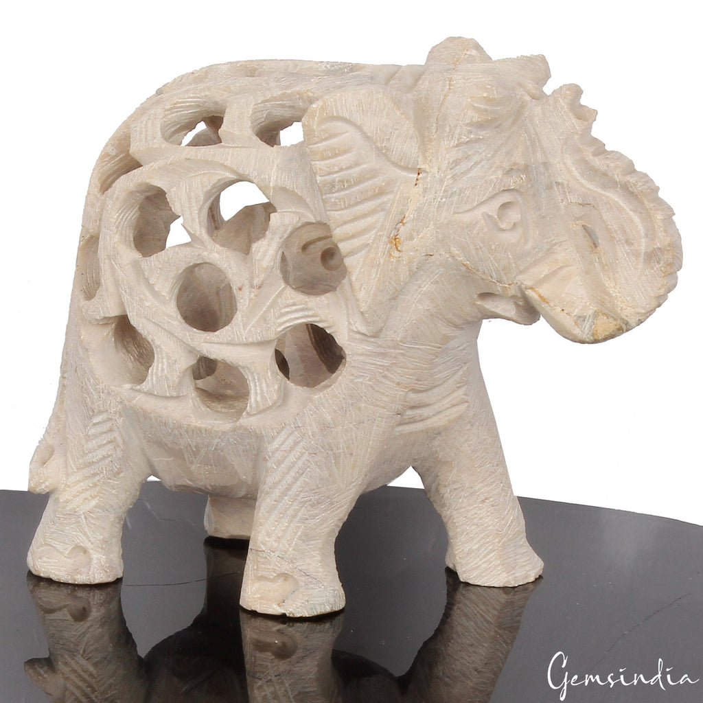 1350Ct Hand Carved Elephant with Baby Inside Double Elephant Soapstone Sculpture