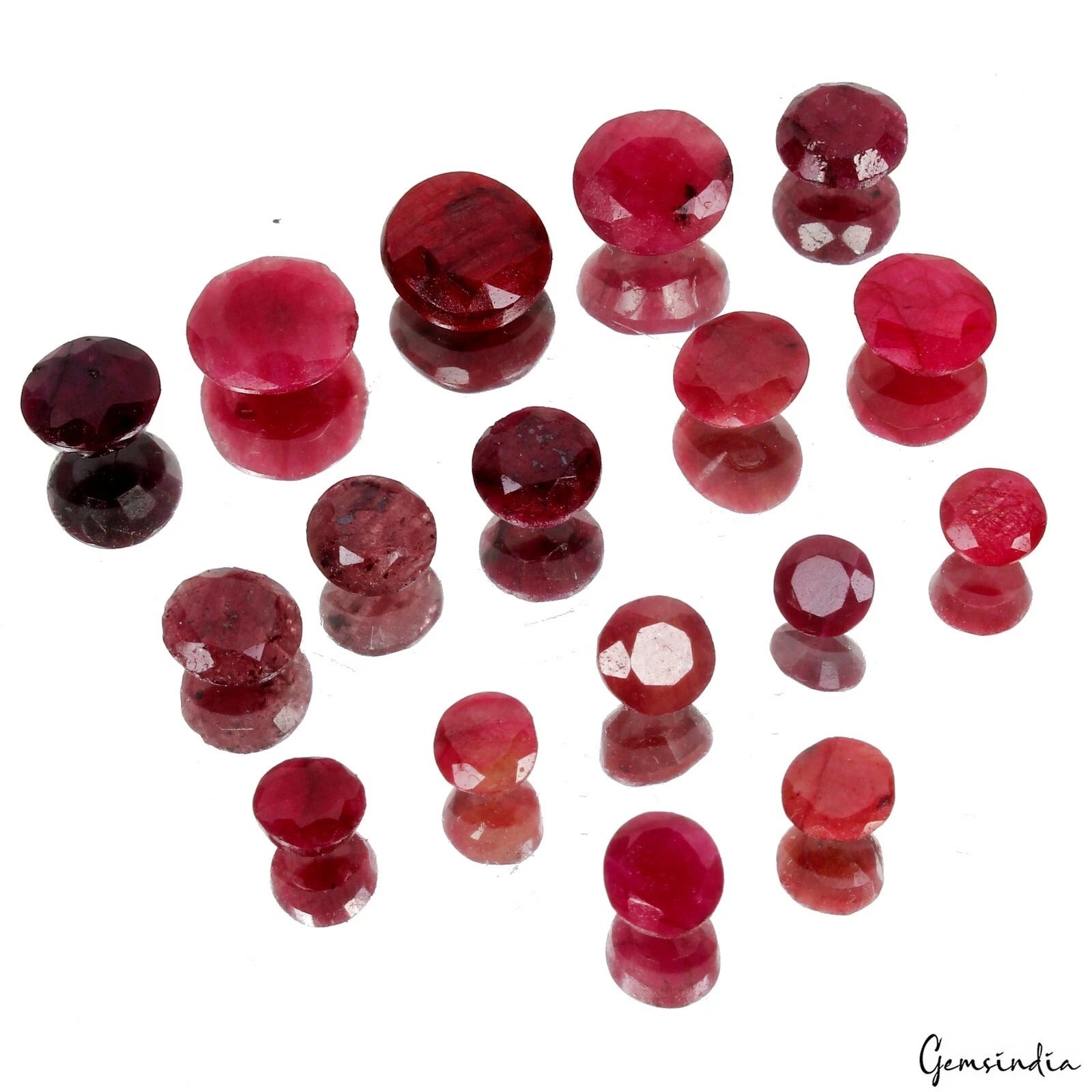 Ruby Lot, Loose Gemstone, Color Enhanced, Red — 17 Pieces, 7mm to 12mm, 57.70 Ct, Madagascar