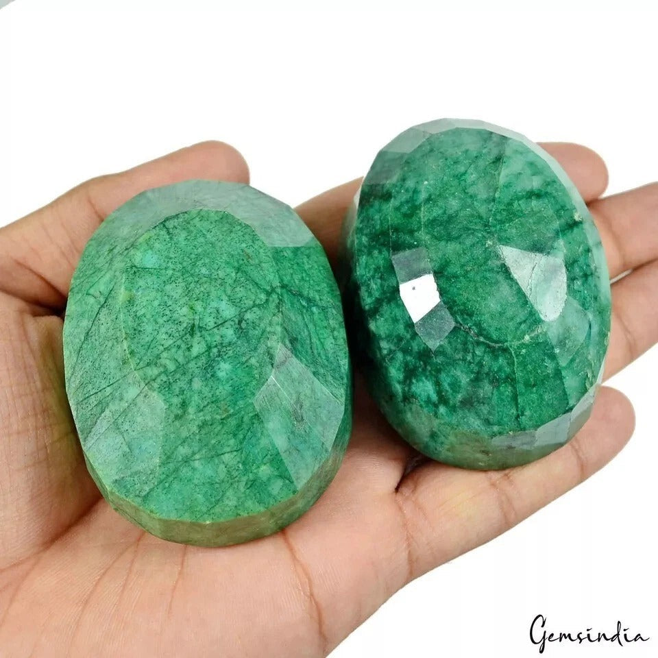 1680Ct Natural Green Colombian Emerald Oval Cut 66x48-66x49mm Loose Gemstone 2Pc