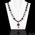 735 Cts Natural Multi Color Gems Round Cab Beaded Handmade Designer Necklace 26"