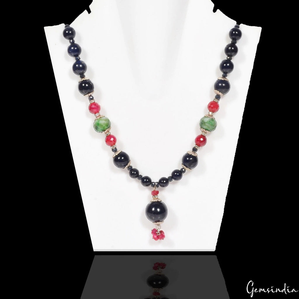 Sapphire Necklace, Color Enhanced, Multi Color — 26", 735 Ct, Madagascar