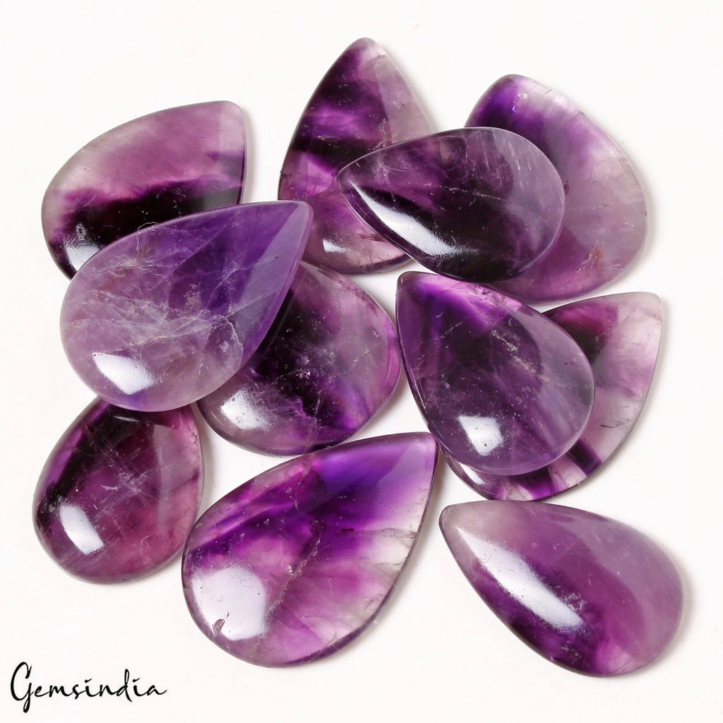 450 Cts Natural Untreated Purple Amethyst Pear Cab Loose Gemstones Lot ~12 Pcs