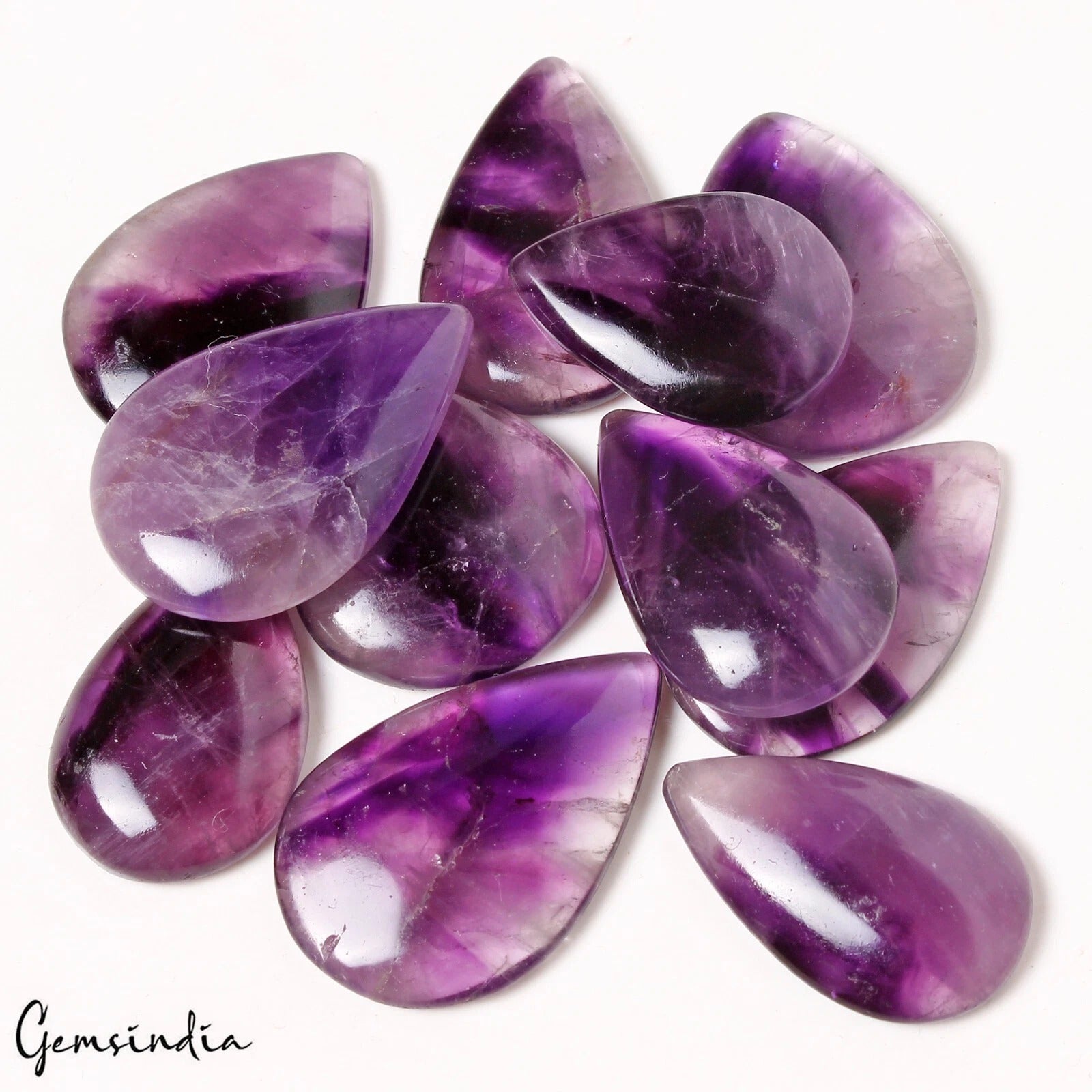 450 Cts Natural Untreated Purple Amethyst Pear Cab Loose Gemstones Lot ~12 Pcs